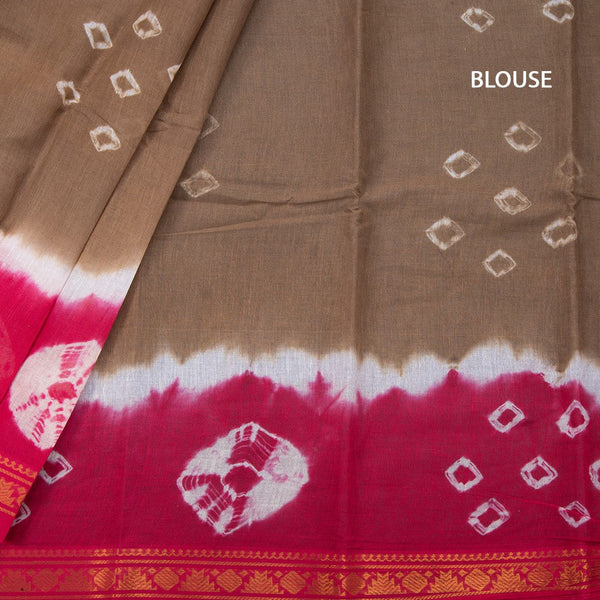Sungudi Cotton Light Brown Printed Saree 05