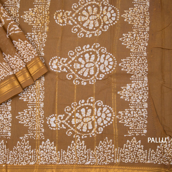 Sungudi Cotton Cinnamon Brown Printed Saree