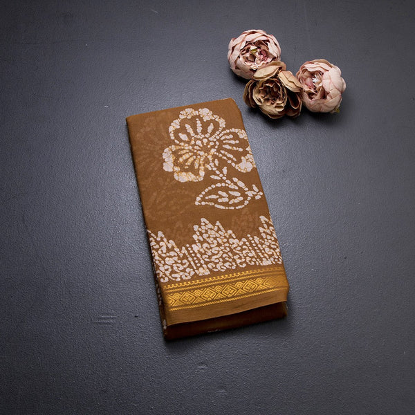 Sungudi Cotton Cinnamon Brown Printed Saree
