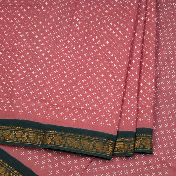 Sungudi Cotton Salmon Pink Printed Saree Without Blouse 02