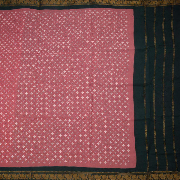 Sungudi Cotton Salmon Pink Printed Saree Without Blouse 02