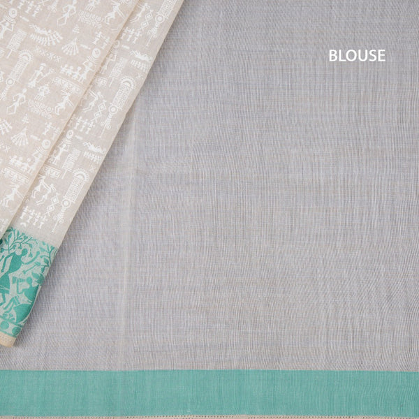 Chanderi Cotton Cream Printed Saree