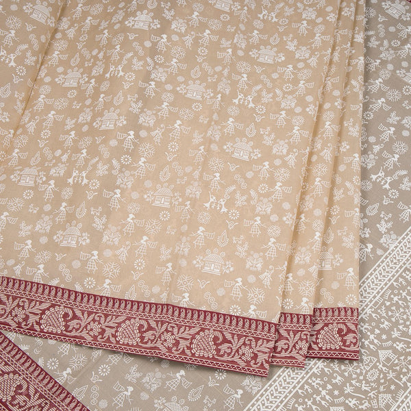 Chanderi Cotton Cream Printed Saree 02