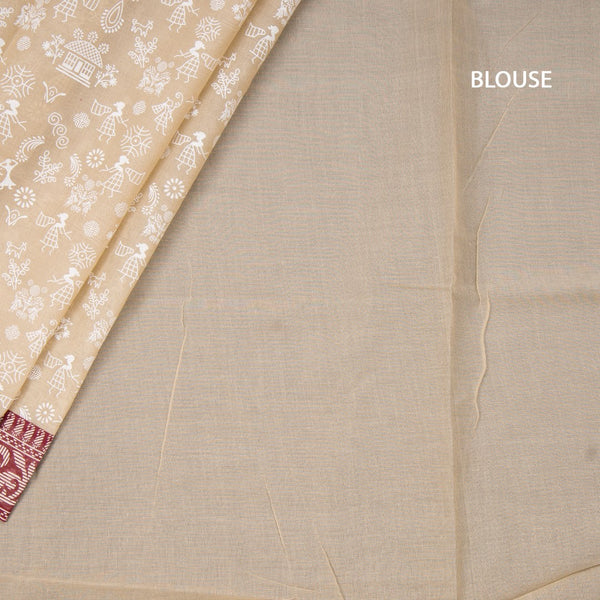 Chanderi Cotton Cream Printed Saree 02