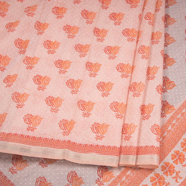 Chanderi Cotton Light Peach Printed Saree