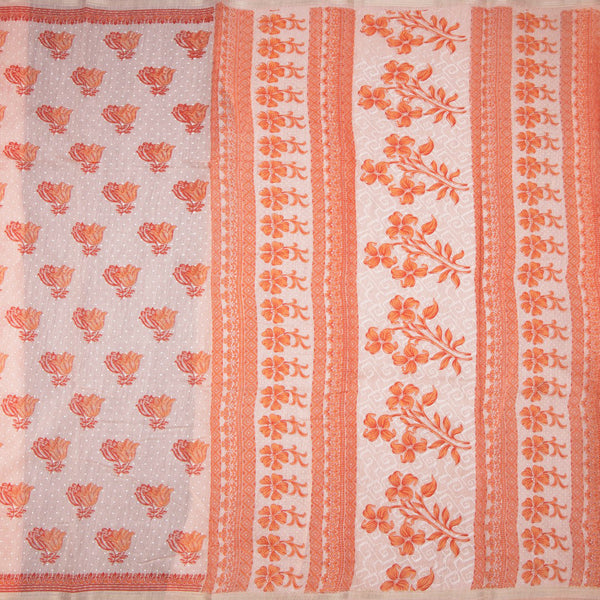 Chanderi Cotton Light Peach Printed Saree