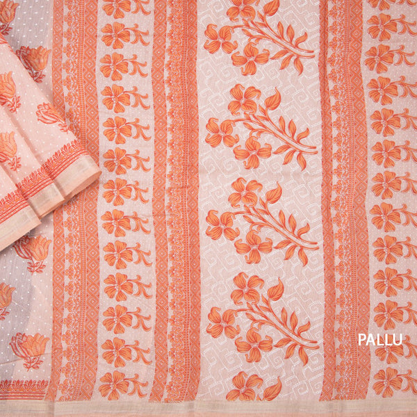 Chanderi Cotton Light Peach Printed Saree
