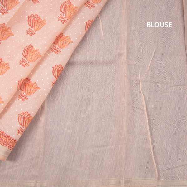 Chanderi Cotton Light Peach Printed Saree