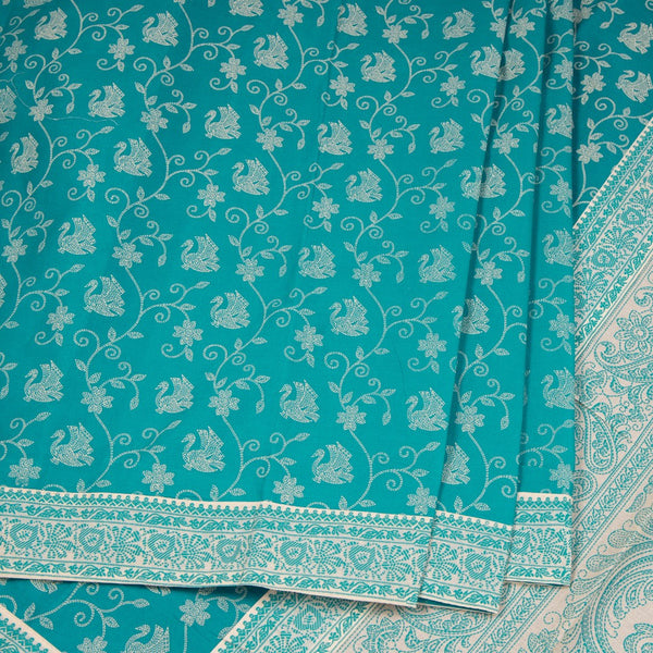 Chanderi Cotton Teal Green Printed Saree