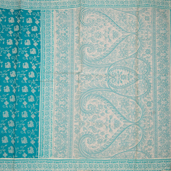 Chanderi Cotton Teal Green Printed Saree