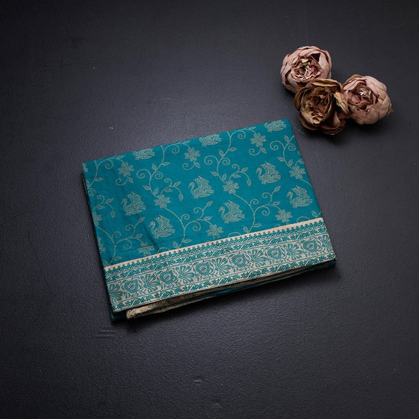 Chanderi Cotton Teal Green Printed Saree