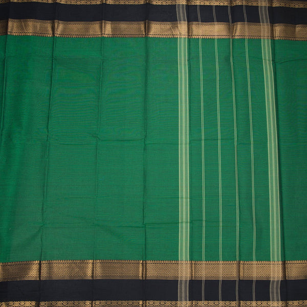 Chettinad Cotton Green Plain Saree With Zari Border Without Blouse