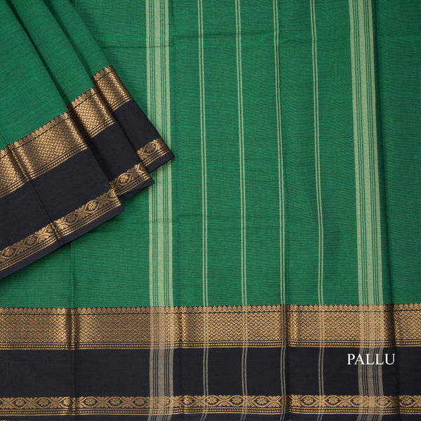 Chettinad Cotton Green Plain Saree With Zari Border Without Blouse - Kumaran Silks