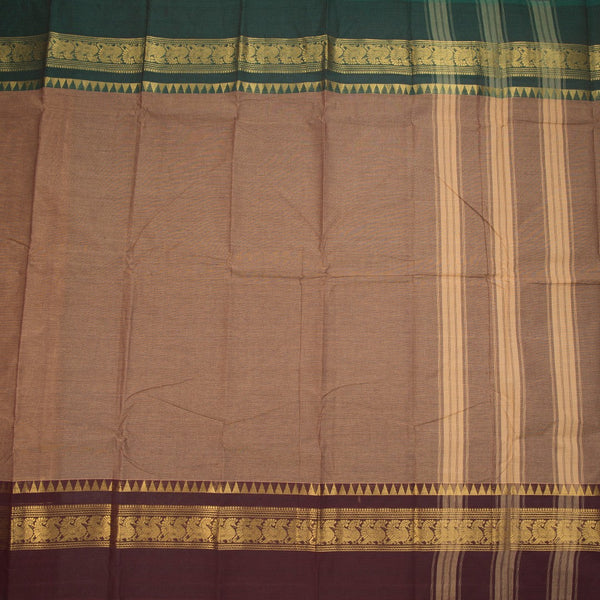 Chettinad Cotton Golden Brown Plain Saree With Temple Border Without Blouse