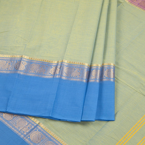 Chettinad Cotton Shot Colour Plain Saree With Temple Border Without Blouse