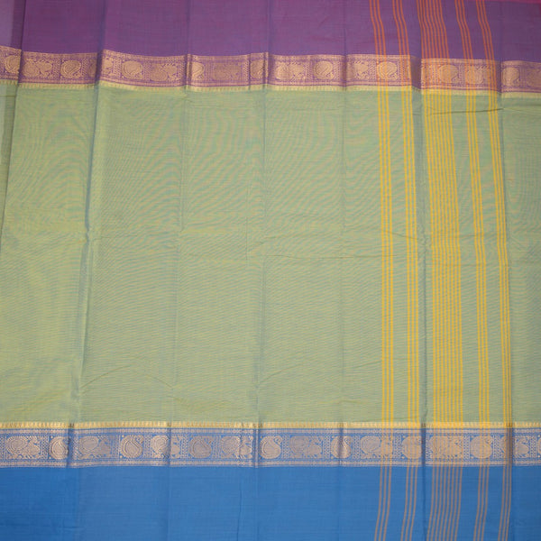 Chettinad Cotton Shot Colour Plain Saree With Temple Border Without Blouse