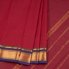 Chettinad Cotton Maroon Plain Saree With Temple Border Without Blouse