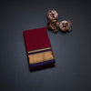 Chettinad Cotton Maroon Plain Saree With Temple Border Without Blouse