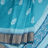 Semi Raw Silk Light Peacock Blue Printed With Zari Stripes Saree