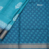 Semi Raw Silk Light Peacock Blue Printed With Zari Stripes Saree