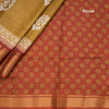 Semi Raw Silk Golden Brown Printed With Zari Stripes Saree