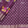 Semi Raw Silk Purple Printed With Zari Stripes Saree