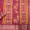 Semi Raw Silk Maroon Printed With Zari Stripes Saree