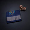 Semi Raw Silk Navy Blue Printed With Zari Stripes Saree
