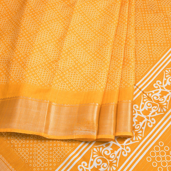 Semi Raw Silk Mango Yellow Printed With Zari Stripes Saree