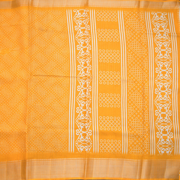 Semi Raw Silk Mango Yellow Printed With Zari Stripes Saree