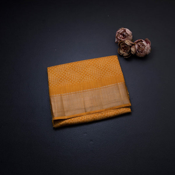 Semi Raw Silk Mango Yellow Printed With Zari Stripes Saree