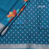 Semi Raw Silk Peacock Blue Printed With Zari Stripes Saree