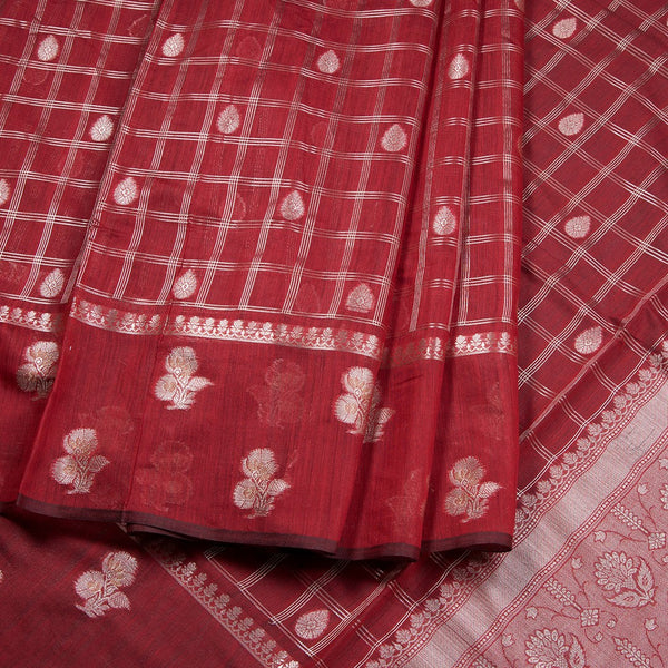 Semi Raw Silk Maroon Zari Worked Saree
