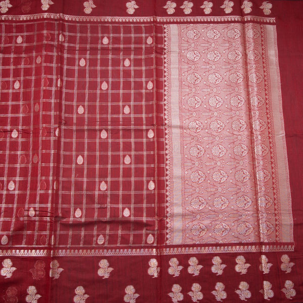 Semi Raw Silk Maroon Zari Worked Saree