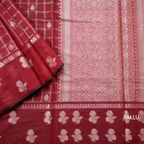 Semi Raw Silk Maroon Zari Worked Saree