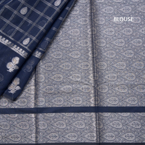Semi Raw Silk Navy Blue Zari Worked Saree - Kumaran Silks