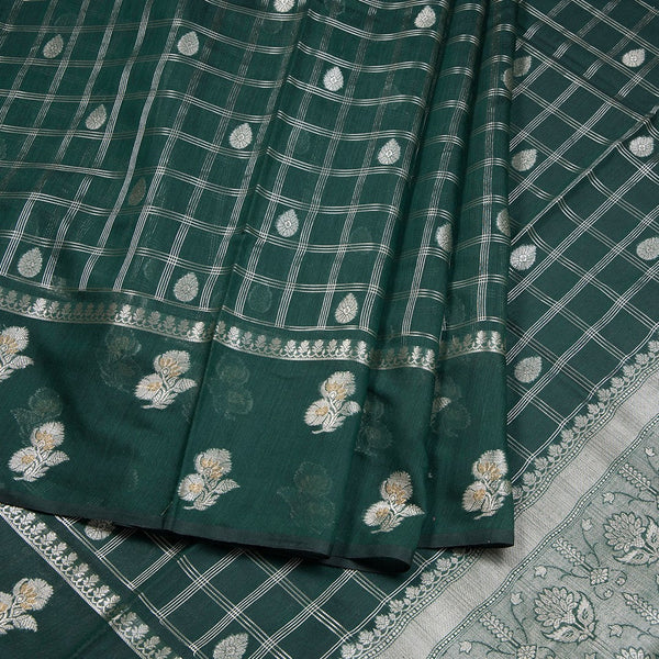 Semi Raw Silk Bottle Green Zari Worked Saree