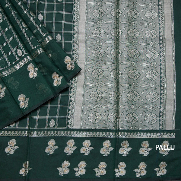 Semi Raw Silk Bottle Green Zari Worked Saree