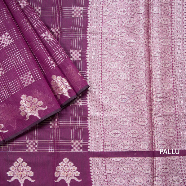 Semi Raw Silk Magenta Purple Zari Worked Saree