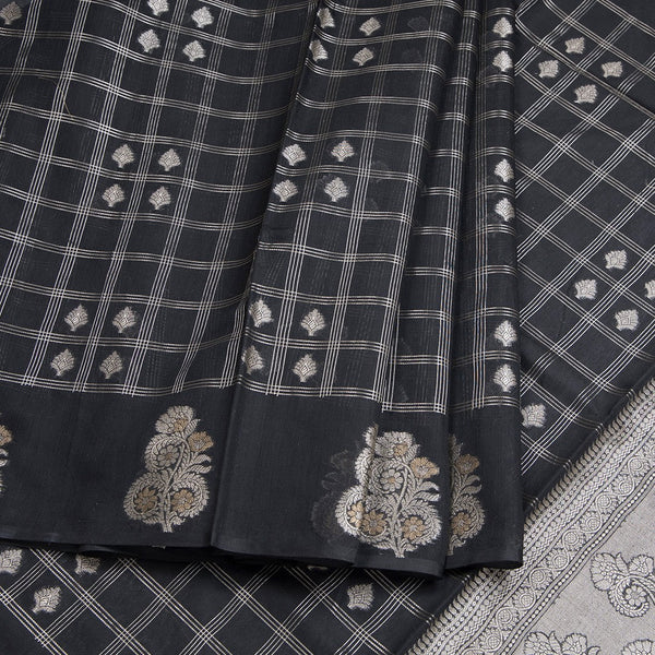 Semi Raw Silk Black Zari Worked Saree