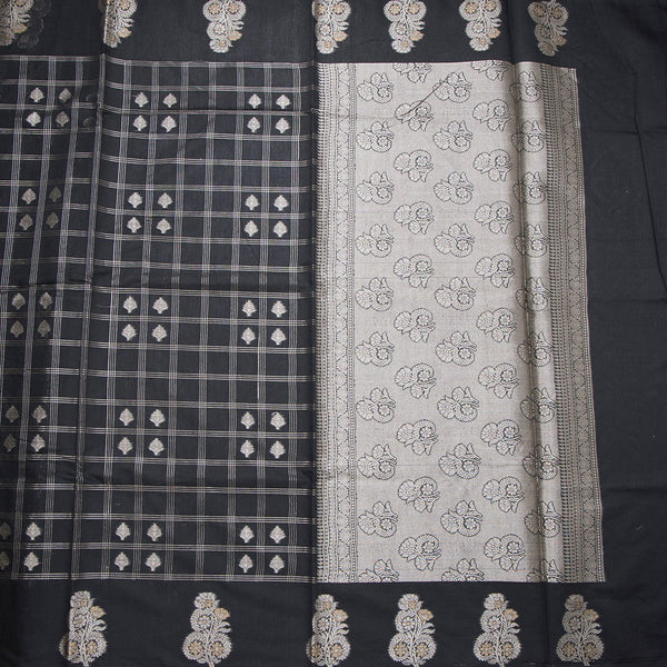 Semi Raw Silk Black Zari Worked Saree
