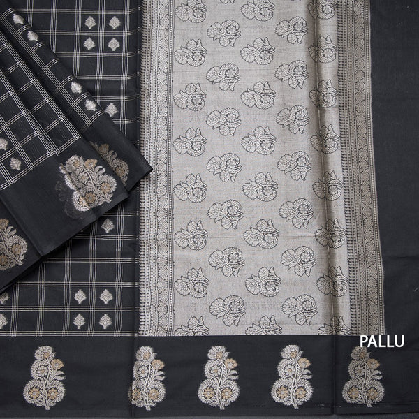 Semi Raw Silk Black Zari Worked Saree