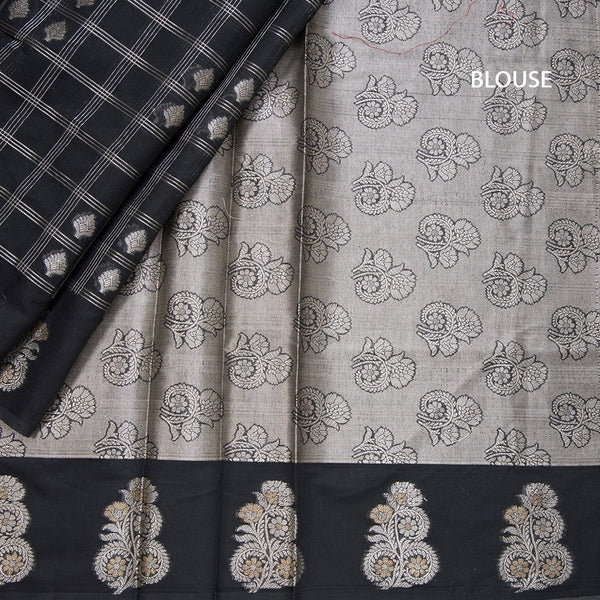 Semi Raw Silk Black Zari Worked Saree