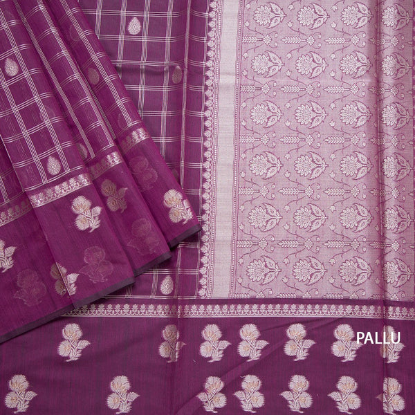 Semi Raw Silk Plum Purple Zari Worked Saree