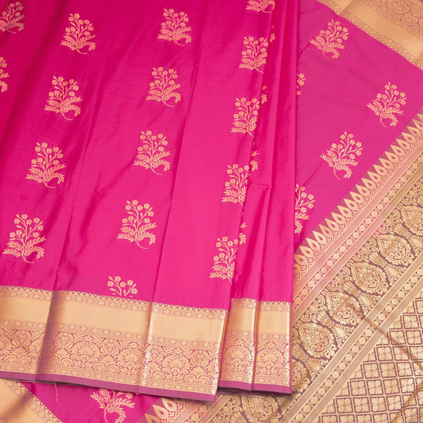 Semi Silk Hot Pink Floral Zari Worked Saree