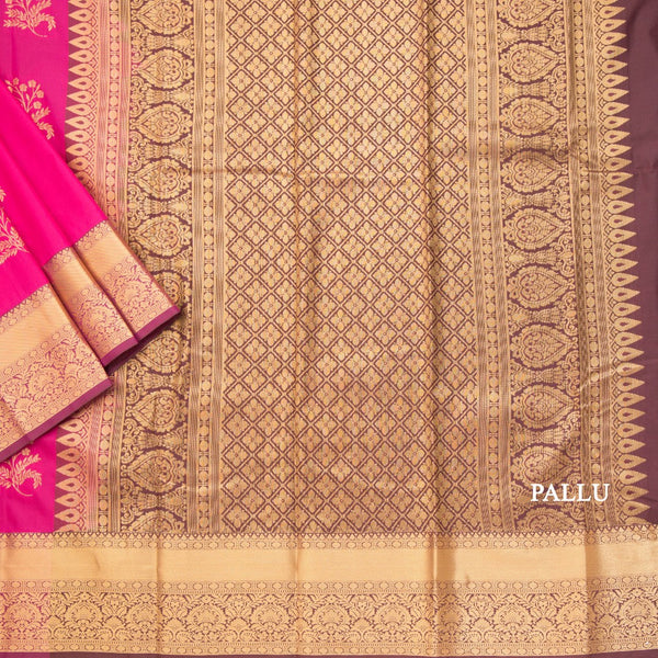 Semi Silk Hot Pink Floral Zari Worked Saree