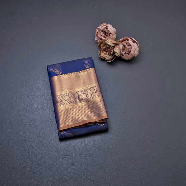 Semi Silk Ink Blue Zari Worked Saree