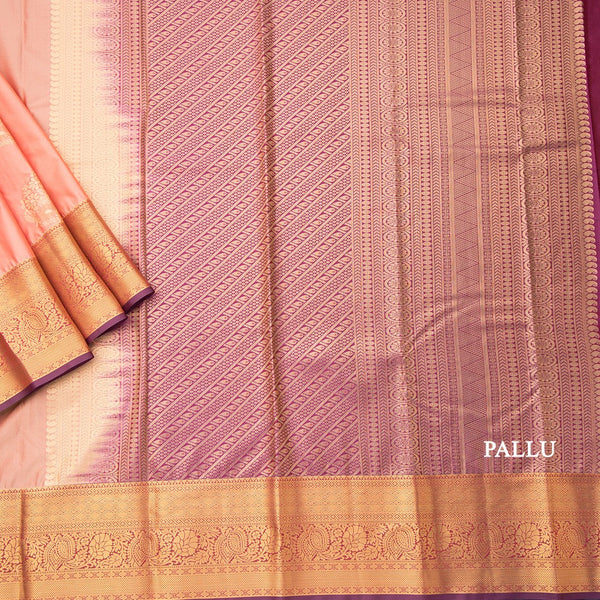 Semi Silk Peach Zari Worked Saree 02