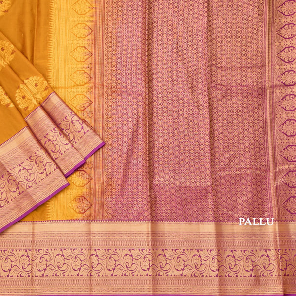 Semi Silk Golden Brown Zari Worked Saree