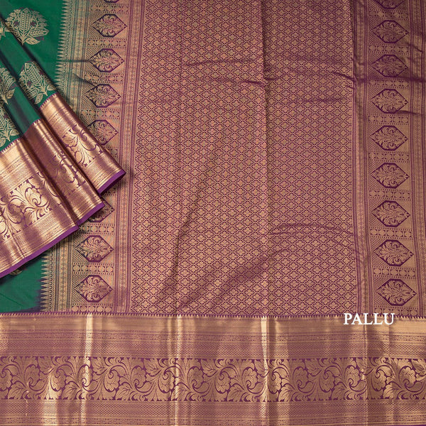 Semi Silk Bottle Green Zari Worked Saree